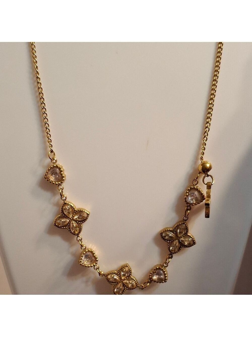Gold Clover W/ CZ's Floral Necklace 16" + Extender